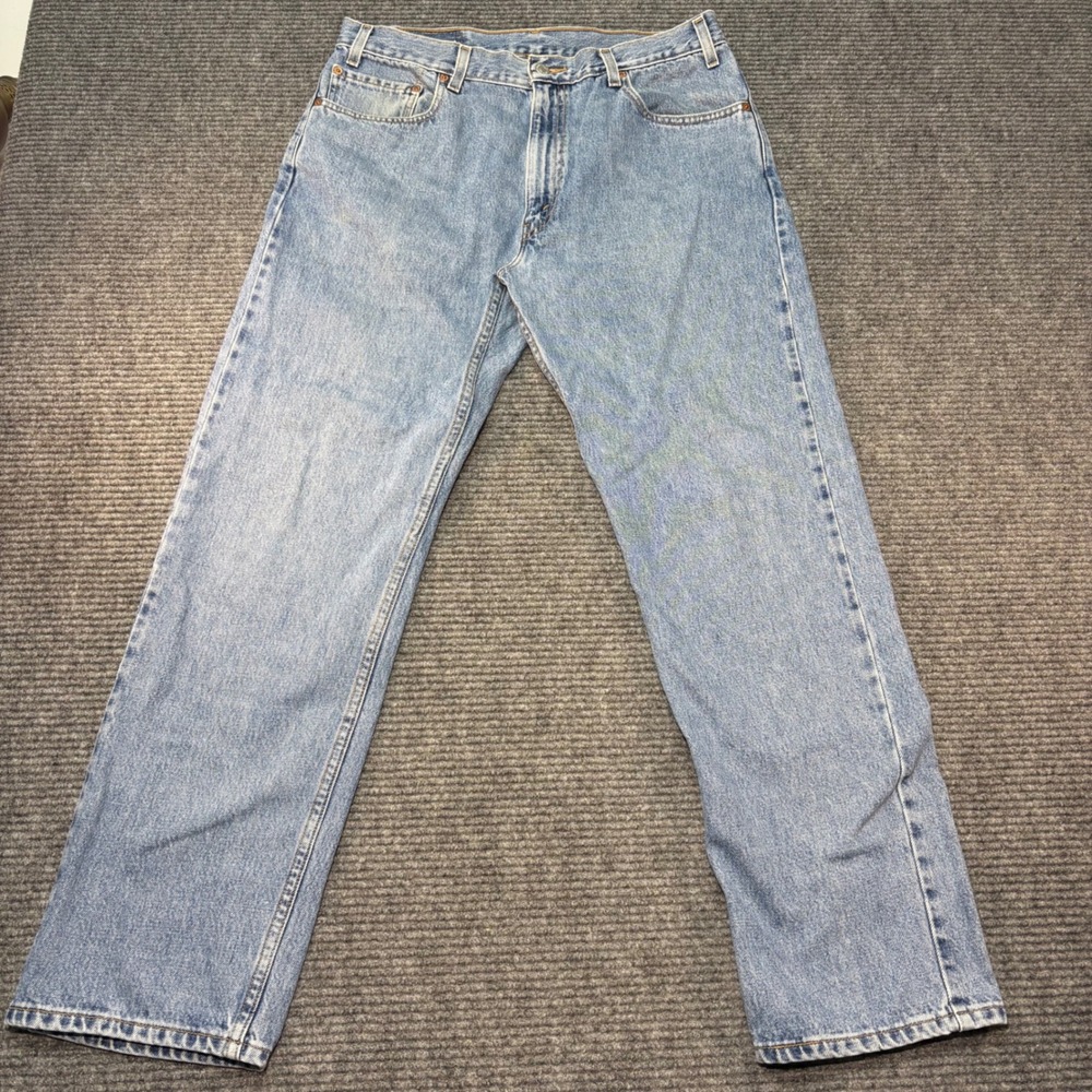 Levis 505 Regular Fit Jeans Mens 36x30 Light Wash Blue Denim Straight Leg 00505